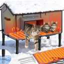 Upgraded 100% Weatherproof Large Heated Cat House for Outside Cat with Cozy Cushion &Safe Escape Door,Gable Roof Design, Insulated Outdoor Cat Shelter with Soft Heater for Feral Barn Cat Kitty (Grey)