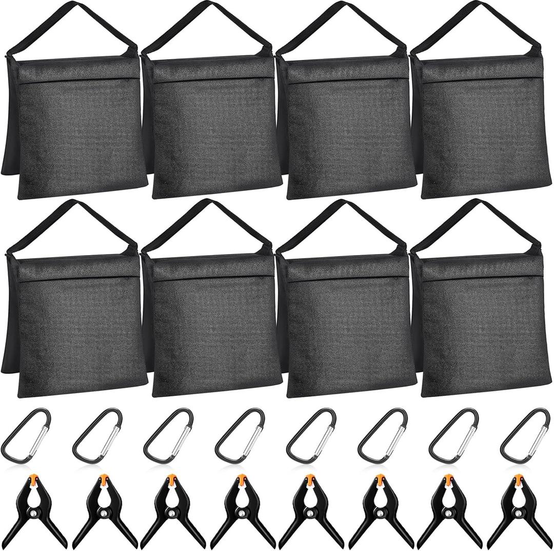 Hoteam 12 Sets Sandbag Outdoor Curtain Weighted Bags Sets with Spring Clamps, Hooks for Light Brackets, Heavy Photography Light Stand Tripod for Fixed Brackets Sports Outdoor Photo Video