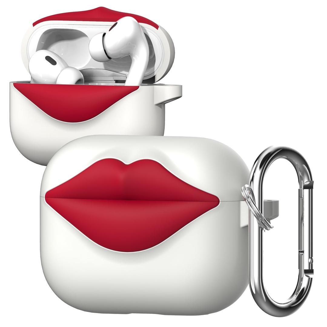 3 x LOMONICA Stylish Red Lips Silicone Case for AirPods Pro 2/1, Super Cute Design for Women Girl, Best Gift for Girlfrend or Wife & Unique Aesthetic Accessory to Make Your AirPods Stand Out(White)