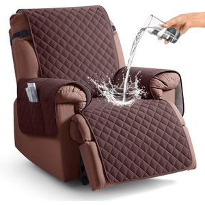 KinCam 100% Waterproof Recliner Chair Cover, Reclining Couch Covers for Pets, Dogs, Recliner Couch Slipcover Furniture Protector with Elastic Straps for Kids(23.6", Coffee)
