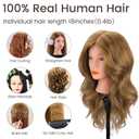 Mannequin Head with 100% Real Hair for Cosmetology, CENOZ 18" Light Brown Hairdresser Training Head with Clamp Holder and Tool, Doll Head Mannequin Head for Hair Styling Practice