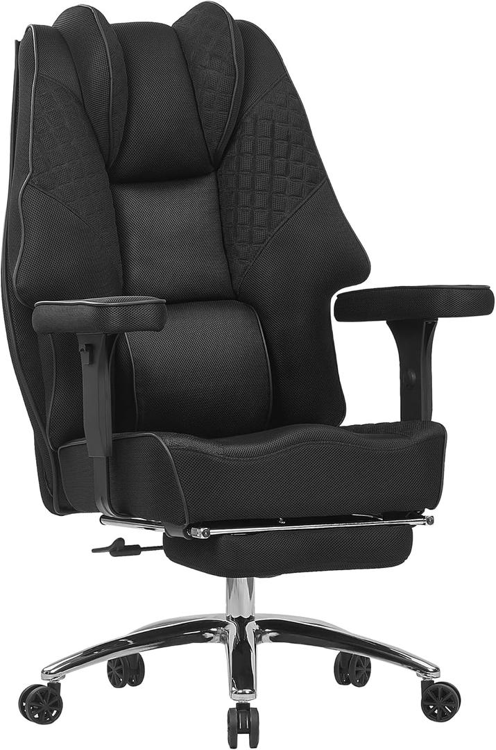 VECELO Big and Tall Office Chair 400lbs, Mesh High Back Computer Chair with Foot Rest, Ergonomic Desk Chair with Lumbar Support and Armrest, Black