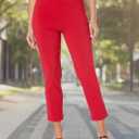 Briggs New York Womens Pull On Straight Leg Dress Pants, Slimming Stretch Slacks with Pockets, Everyday & Casual & Work (Red) 12