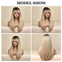 Esmee 24 Inches Long Straight Blonde Wig with Bangs Side Parting Natural Synthetic Hair Ombre Wigs for Women with Dark Roots for Daily Party Cosplay Wear