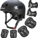 KAMUGO Kids Bike Helmet Set, Toddler Helmet for Ages 2-8 Boys Girls with Sports Protective Gear Set Knee Elbow Wrist Pads for Skateboard Cycling Scooter Rollerblading (Black)
