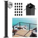 Marine Grade 36" Swageless 3-Sides Cable Railing Corner Post, T316 Stainless Steel 35"x2"x2" Surface Mount Fixed Top Modular 90° T-Drilled Corner Post, Black for Coastal Decks with Grommets