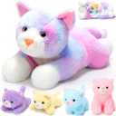 Skylety 5 Pieces Cat Stuffed Animal with Babies Inside Belly Pregnant Cat Plush Mommy Kitty with 4 Cute Fluffy Stuffed Kittens Easter Birthday Surprise Gifts(Colorful)