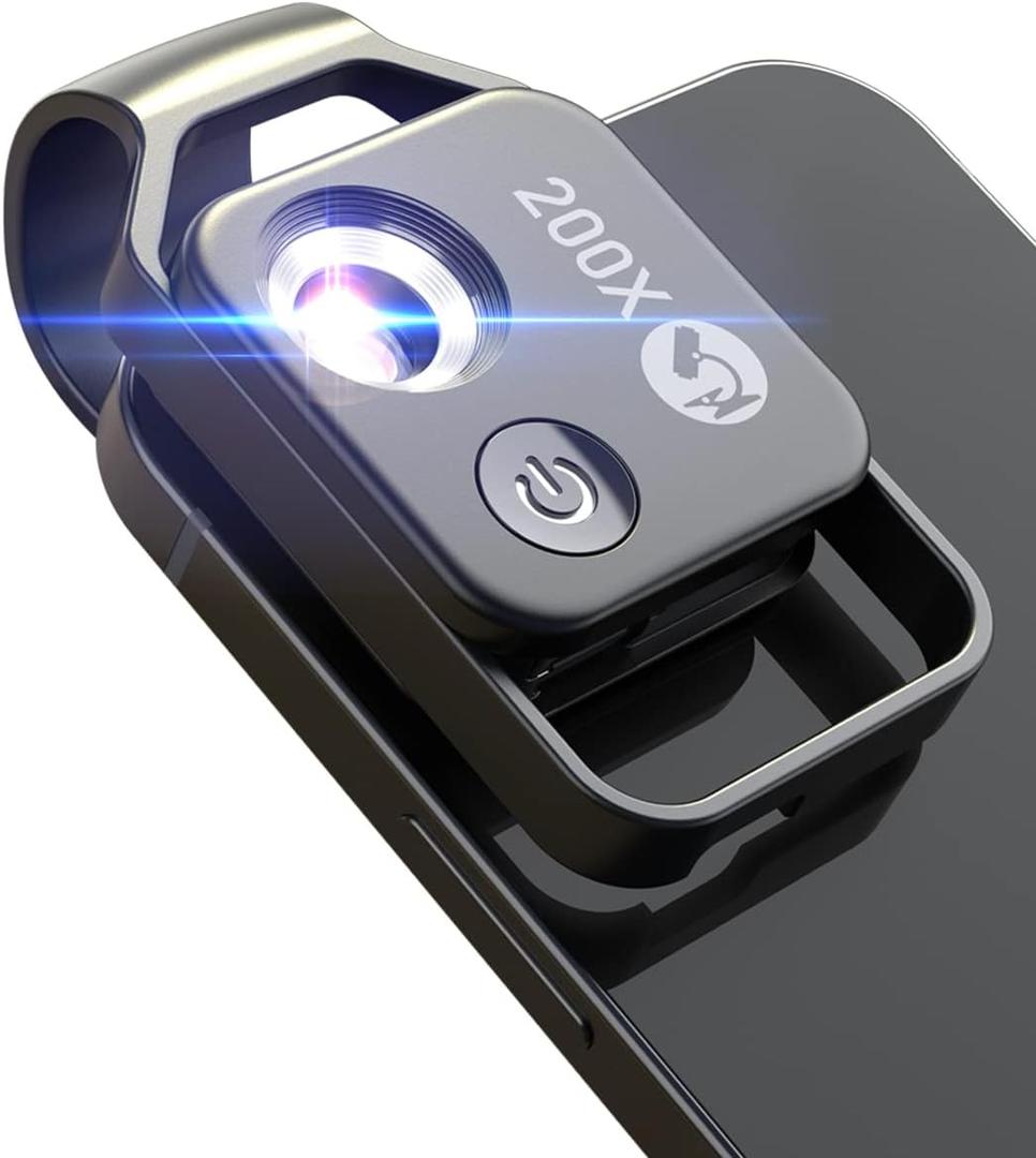 Phone Microscope with CPL Lens/LED Light, Nano Zoom 200X Pocket Microscope Camera Attachment with Universal Clip for Most iPhone/Andriod Phone - The Best Gift to Enjoy Microworld for Kids and Adults (Black)