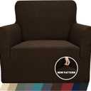 ZNSAYOTX 1 Piece Jacquard Chair Slipcovers for Living Room High Stretch Chair Covers with Arms Anti Slip Pets Friendly Couch Sofa Armchair Cover Furniture Protector (Chair, Dark Coffee) (Small (31"-46"))