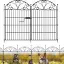 6 Panels No Dig Garden Fence with Gate, 32" H x 11ft, Decorative Metal Animal Barrier Dog Fence Outdoor for Yard, Walk-Through Iron Fencing for Flower Bed, Patio & Vegetable Garden