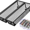 2PCS Drawer Organizer, Mesh Drawer Organizer with Interlocking Arm for Utensil, Cosmetic, Flatware, Pen (9 * 3 * 2 Inches, Black)