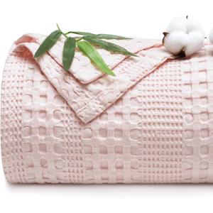 PHF Cooling Waffle Blanket King Size, Lightweight 60% Rayon Derived from Bamboo & 40% Cotton Breathable Blanket for Hot Sleepers, Soft and Luxury for Bed Couch and Sofa, 104"x90", Pink