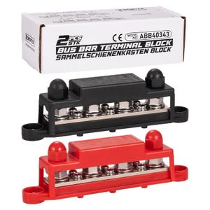 Spurtar 12V Bus Bar 12V Power Distribution Block 4X 3/8'' M10 Terminal Studs 6X #8 M4 Screws Bus Bar Terminal Block 12V 24V 48V 250A Battery Bus Bar for Car Truck RV ATV Boat Trailer Red Black Pair