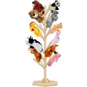 Wooden Puppet Stand – 45.5" Tall Puppet Tree Holds 30 Hand Puppets, Safe Storage & Display Organizer for Classrooms, Daycare, Therapy Rooms