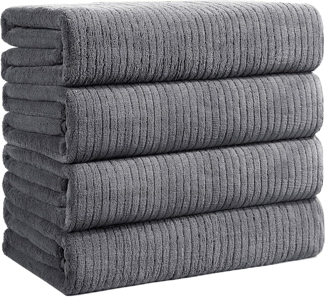 Bath Towels Set of 4 Extra Large 35 x 70 Inches,Luxury Thick High Absorbent Quick Dry Bath Sheet,Ultra Soft Microfiber,Bathroom,Beach,Yoga,Sport,SPA (Grey), 4 Piece Bath Towels