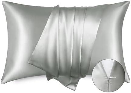 Bedsure Satin Pillowcase with Zipper, Similar to Silk Pillow Cases 2 Pack, Satin King Size Pillow Cases Set of 2, Silky & Soft Pillow Cover for Hair and Skin, Gifts for Women Men, Grey, 20x36 Inches