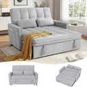 tiramisubest 54'' Sleeper Sofa Bed, Convertible Pull Out Couch Futon for for Living Room,Apartment (Grey, Loveseat) Side Pockets, Velvet Fabric, Adjustable Backrest, Pull-Out Bed, Easy Assembly