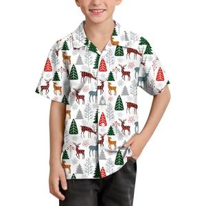 Christmas Toddler Boys Button Down Elk Printed Hawaiian Short Sleeve Polo Beach Party Shirts, White, Medium
