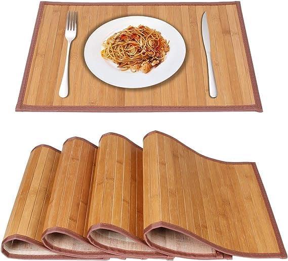 Bamboo Placemats for Dining Table, Placemats Set of 4,Stain-Resistant,Heat-Resistant Place Mats,Durable and Sturdy Dining Place Mats for Kitchen Table (Original) (11.5*17.5inch, Yellow)
