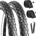 Hycline 2-Pack Cruiser Bike Tires Set: 24/26x2.125 inch Folding Replacement Puncture-Resistant Bicycle Tires and Pair 24/26-inch Inner Tubes with Tire Levers for Beach or Urban City Commuter Bike