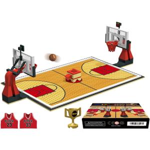 Building Blocks Toy - Basketball Court Baseplates and Sets of 2 Basketball Hoop Basketball Goal Building Bricks for Basketball Game - Compatible with Major Brands (Basketball Playset/Red)