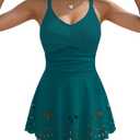 Womens Tankini Swimsuits Tummy Control Bathing Suit Twist Front Cutout Swim Dress with Bikini Bottoms (Green, L)