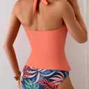 Eomenie Womens Halter Tankini Bathing Suit Ruched Tummy Control Two Piece Swimsuit with Bottom, Medium  