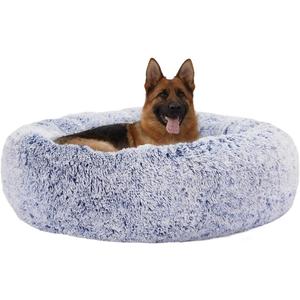 Bedfolks Calming Donut Dog Bed - 45 Inch Round Plush Dog Bed, Anti-Anxiety, Washable & Non-Slip (Navy Blue, Extra Large)