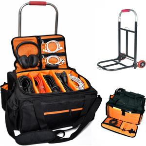 Rolling DJ Cable Bag with Hard Padded Bottom & Detachable Dividers  Trolley Travel Gig Bag for DJ Gear & Accessories