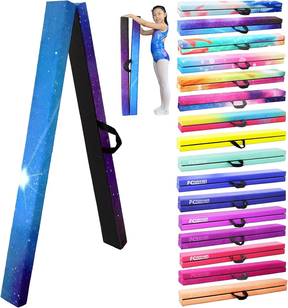 FC FUNCHEER 8FT Folding Balance Beam -Gymnastics Floor Beam -Gymnastics Equipment for Kids,Wood core- Anti-Slip Bottom and Carrying Bag for Home