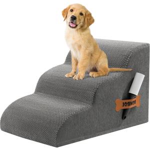Romrol Dog Stairs Ramp for Beds Couches, 15.7 H 33D Extra Wide Pet Steps with Durable Non-Slip Waterproof Fabric Cover, Dog Slope Stairs for Small Dogs and Cats or Pets Friendly, 3-Tiers, Fleece Grey