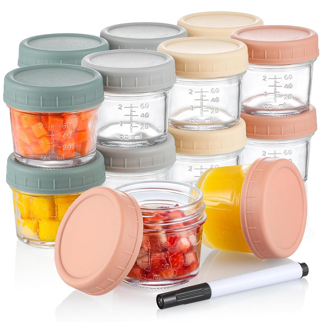 VITEVER 16 Pack Glass Baby Food Storage Containers, 4 oz Baby Food Jars with Plastic Lids, Small Baby Food Maker, Reusable Infant Freezer Container, Microwave, Dishwasher & Freezer Safe, BPA free