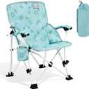 EVER ADVANCED Kids Camping Chairs with Cup Holder, Padded Folding Camping Chair Outdoor with Safety Lock, Carry Bag, Lightweight Portable Camp Chairs for Beach, Balcony, Patio, Supports 150lbs, Green, 19.3 inches x 13.4 inches x 23.6 inches