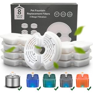 Cat Fountain Filter - Multiple Filtration Replacement Filter, 8 or 12 Packs of Cotton Activated Carbon Cat Fountain Filters