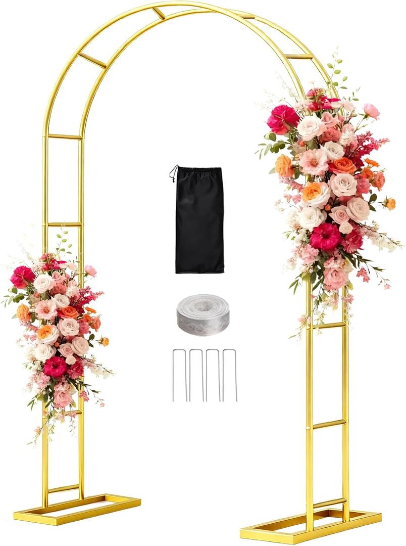 [Patent Applying] WellSign Balloon Arch Stand 7.2FTx4.3FT, Garden Arch Trellis for Climbing Plants Outdoor, Metal Pergola Arbors for Flower Arch Archway, Gold Wedding Arch for Party Decoration