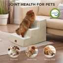 Joydeco Dog Stairs for Bed 15" H, 3-Step Pet Steps for Small Dogs and Cats, Dog Steps for High Bed, Non-Slip Balanced Ramp Indoor Pet Stairs, Beige