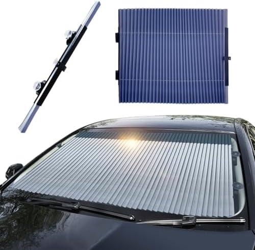 Yourkar Car Retractable Windshield Sun Shade, 25.6"×60" Large Sunshade Protector Blocks 99% UV Rays, Auto Retractable Front Windshield Sunshade for Trucks, SUVs, Car Accessories