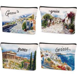 4 Pcs Greece Makeup Bags Gifts for Women, Greece Souvenirs City Themed Gifts Cosmetic Bag, Travel Gifts for Girls Besties Best Friend Bff Sister Daughter