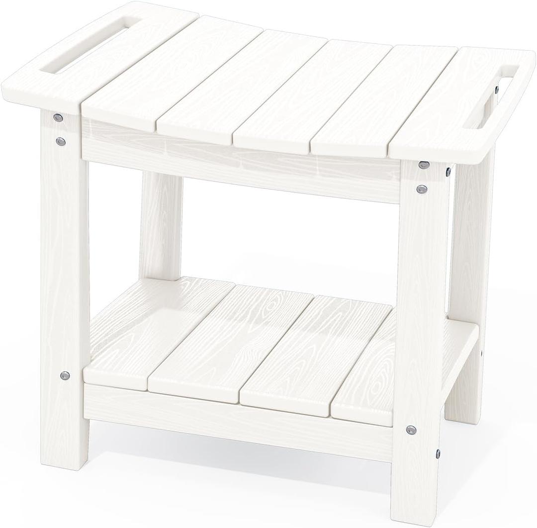 SERWALL Shower Bench, 18" Shower Stool for Inside Shower, HDPE Waterproof Shower Seats for Adults with Storage Shelf & Handles, 360 lbs Capacity- White