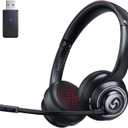 Wireless Headset with Mic for Work, Dual-Mode Bluetooth & 2.4GHz Dongle, 50H Talk Time, Headphone with mic ENC Noise Cancelling fit for Computer/Laptop/Teams, Glasses-Friendly- Black