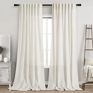 2 Panels Set Cream Linen Curtains 108 inches Long for Living Room Extra Long Back Tab Curtains Neutral Farmhouse Light Filtering Semi Sheer Linen Drapes Ceiling to Floor for Large Window Ivory 9 FT