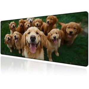 Large Golden Retriever Mouse Pads for Desk, Cute Dog Extended Gaming Mouse Pad with Stitched Edges, Non-Slip Natural Rubber Base, Waterproof Computer Mouse Pad Keyboard Mat