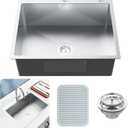 Kitchen Sink, Stainless Steel 27 x 22 Inch Drop In Kitchen Sink Single Bowl Top Mount Kitchen Sink Set - Silicone Mat And Drain Assembly For Modern Kitchen Stylish and Functional