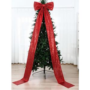 Knitgrip Big Bow Decor 118x28 Inch Valentine's Day Velvet Sequin Bow for Wall Backdrop Extra Large Glitter Giant Tree Topper Huge Oversized Decoration for Wedding Room Front Door Party (Red)