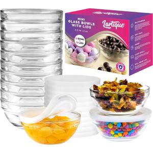 Mini 3.5 Inch Small Glass Bowls with Lids - Small Bowls Perfect for Prep, Dips, Nuts, or Candy - Meal Prep Bowls or Dessert Bowls, Set of 12