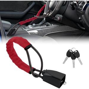 Car Steering Wheel Lock, 1 Pack Anti Theft Car Device with Max 17 Locking Length, Thickened Steel Wire, and Fine Stitched Edges, 3 Keys Included, Easy to Store, Fits Most Vehicles, SUVsRed