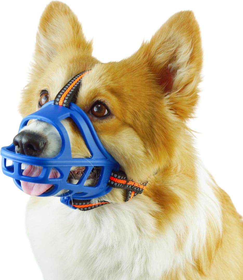 Dog Muzzle, Basket Muzzle for Small Medium Large Dogs, Anti-Biting and Chewing, Lightweight & Sturdy Cage Design, Allows Panting & Drinking, Ideal for Grooming & Training(Blue Size M)