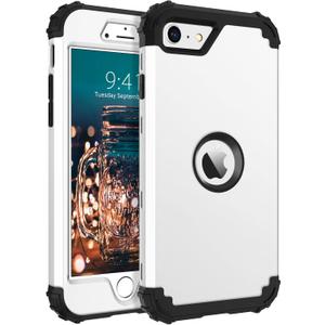 BENTOBEN for iPhone SE 2022 Phone Case and iPhone SE 2020 Case, Heavy Duty 3 in 1 Full Body Rugged Shockproof Hybrid Hard PC Soft Rubber Bumper Drop Protective Girls Women Cover, White/Black