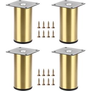 OwnMy 4PCS 4 Inch Stainless Steel Furniture Legs Feets Metal Cabinet Desk Sofa Legs, Golden Round Metal Furniture Risers Heavy Duty Coffee Table Replacement Leg TV Stand & Chair Legs
