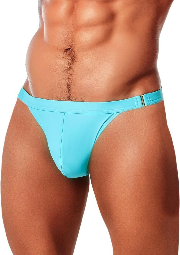 MIZOK Men's Sexy Solid Swim Bikini Swimsuit Quick Dry Metal Buckle Ring Swimwear (XX-Large)